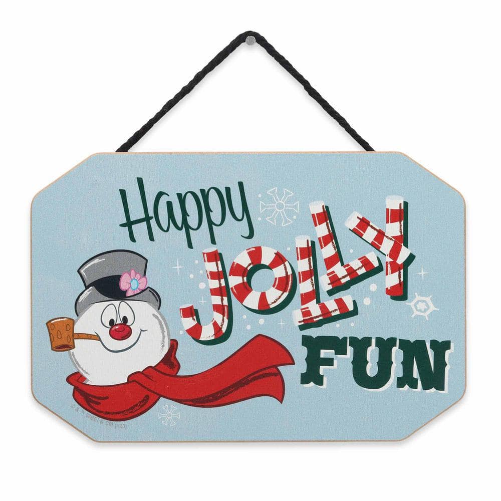 6 in. Blue Frosty the Snowman Happy Jolly Fun Christmas Hanging Wood Wall D