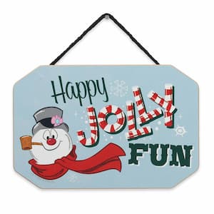 6 in. Blue Frosty the Snowman Happy Jolly Fun Christmas Hanging Wood Wall Decor