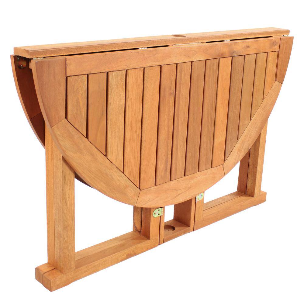 Malaysian Hardwood Round Gateleg Patio Table with Teak Oil Finish