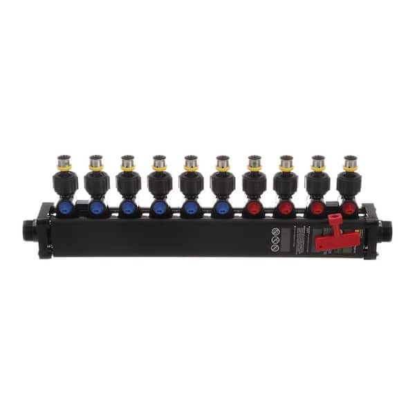 Manabloc 1/2 in. x 10-Port Press MiniBloc Polysulfone Zoning Manifold (4-hot/6-cold)