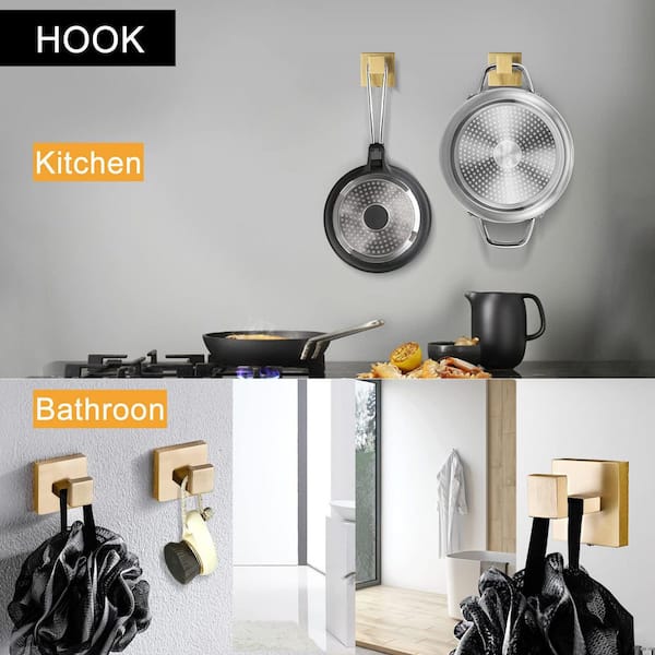 5-Piece Bath Hardware Set with Towel Ring Toilet Paper Holder Towel Hook in Brushed Gold