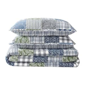 Cozy Plaid Patchwork Blue 2-Piece Twin Cotton Quilt-Sham Set