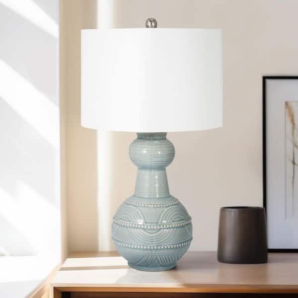 28 in. Blue Ceramic Bottle Table Lamp with Metal Base