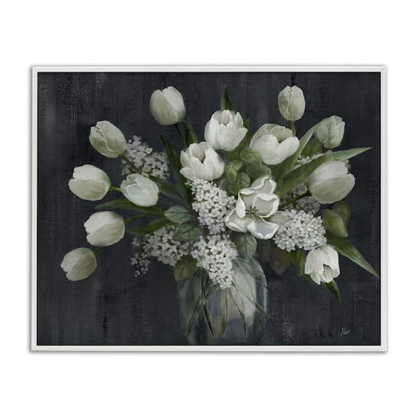 Stupell Industries Traditional Tulips on Gray by Nan White Framed Nature Giclee Art Print 16 in. x 20 in.