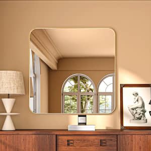 36 in. W x 36 in. H Rectangular Aluminum Framed Modern Gold Rounded Wall Mirror