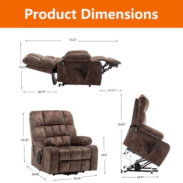 YOFE 180° Lay Flat Dual Motor 25.59 in. Extra Wide Brown Short