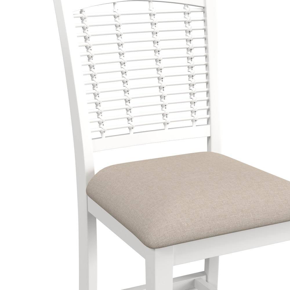 Bayberry White Wood Counter Stools with Beige Upholstery, Set of 2
