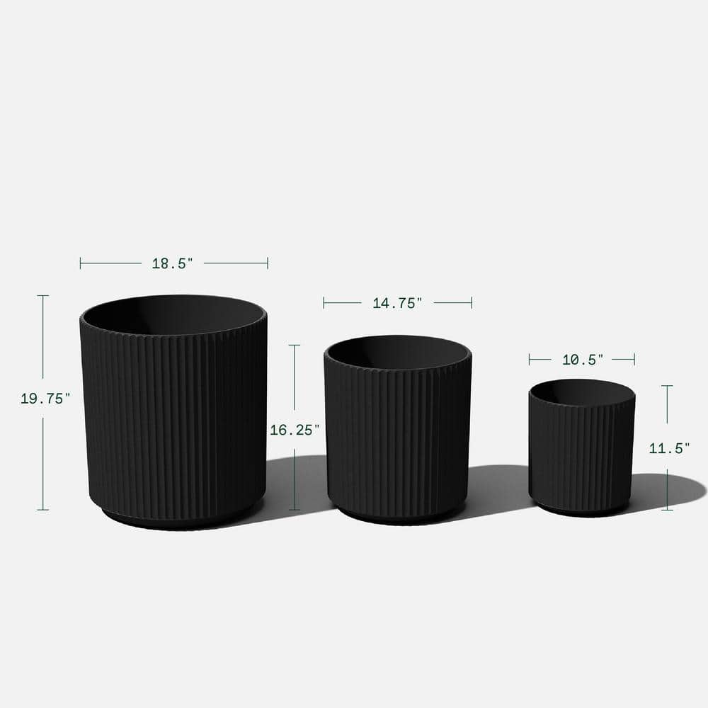 Demi Black Concrete-Composite Round Planter Set of 3