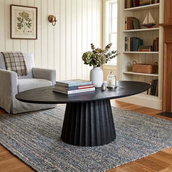 51 in. Black Color Oval Wood Oak Coffee Table