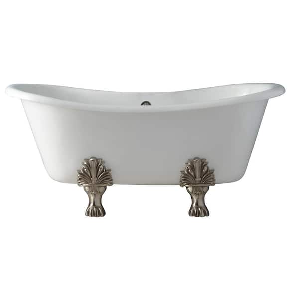 Barclay Products Markus 66 in. Cast Iron Double Slipper Clawfoot Non-Whirlpool Bathtub in White with 7 in. Faucet Holes and PB Feet