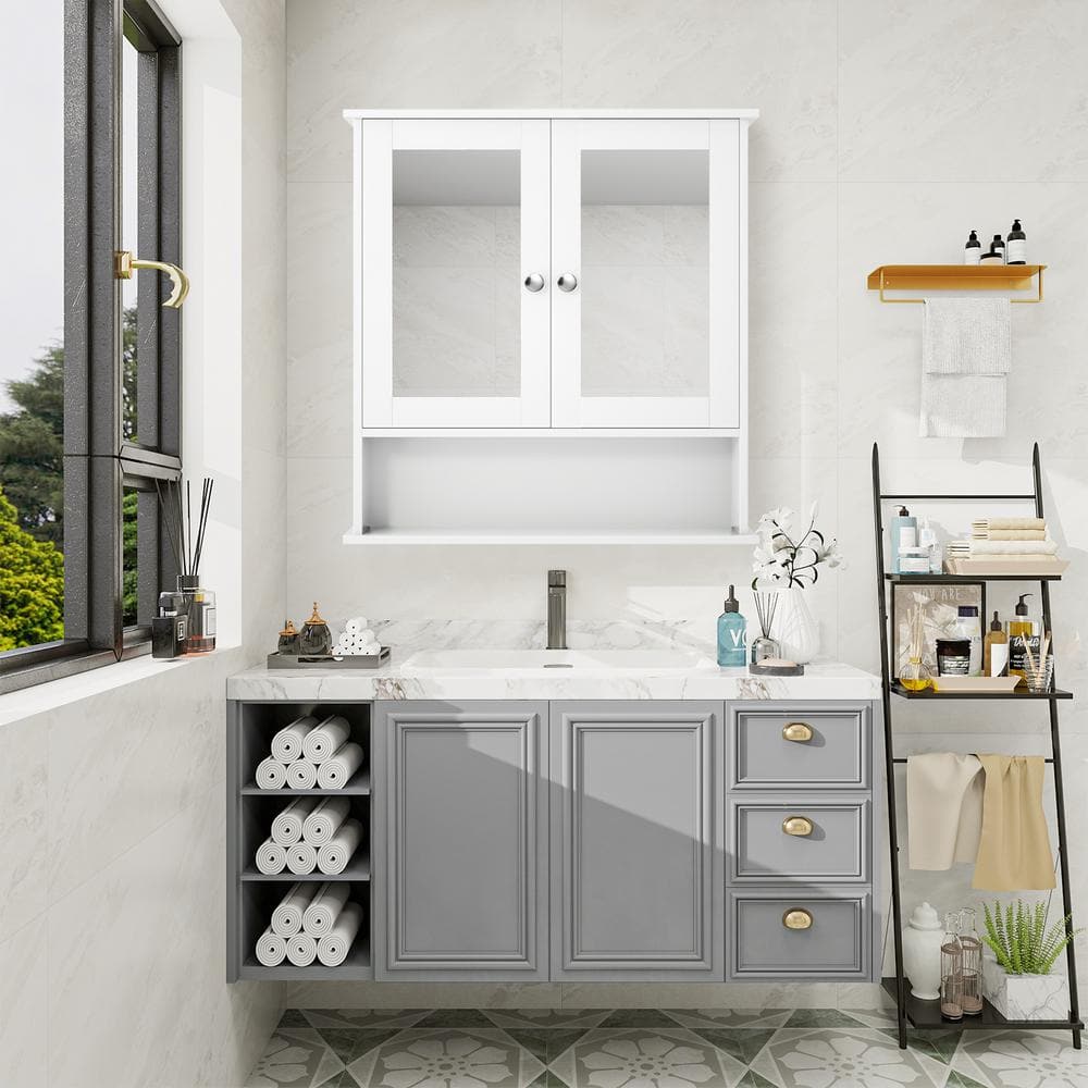 WELLFOR 22-in x 23-in x 5-in White Bathroom Wall Cabinet