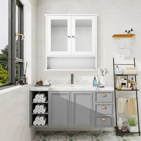 WELLFOR 22 in. W x 5 in. D x 23 in. H Bathroom Storage Wall Cabinet in White