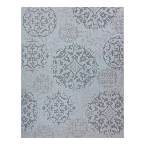 Beverly Rug 8 X 10 Black White Lightweight Medallion Reversible