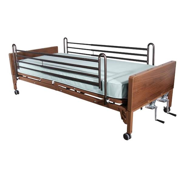 Drive Multi Height Manual Hospital Bed with Full Rails and Foam Mattress