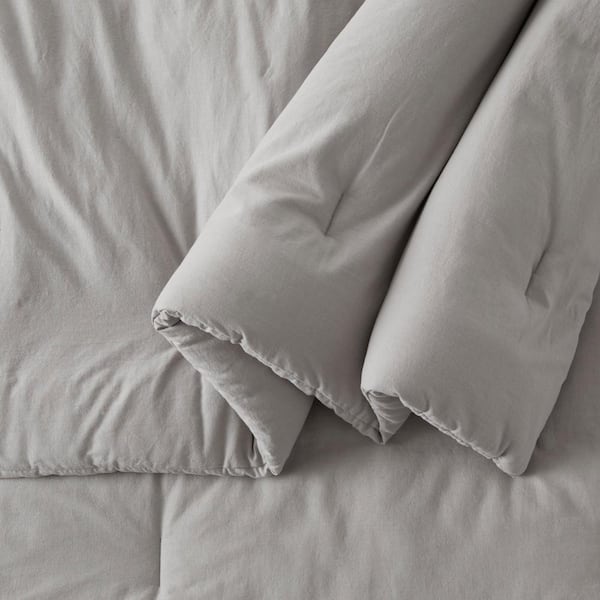 3-Piece Gray Cotton Linen Blend Full/Queen Comforter Set