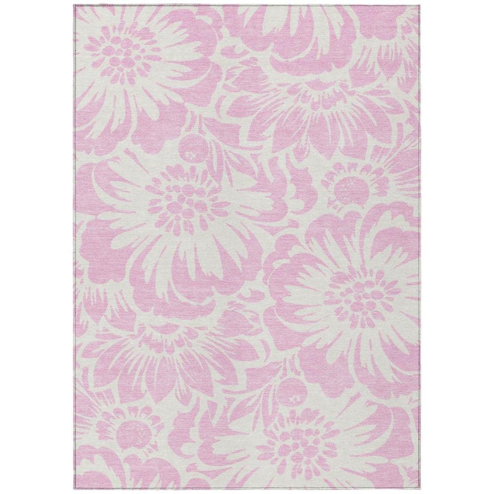 Pink and Ivory 5 ft. x 8 ft. Woven Floral Rectangle Indoor/Outdoor Area Rug price history on PriceWatchPro
