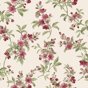 Floral Stems Red Matte Finish EcoDeco Material Non-Pasted Wallpaper Roll