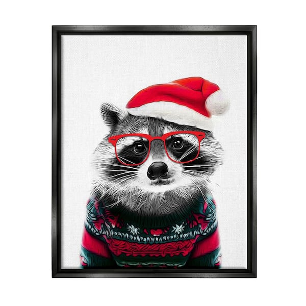 Stupell Industries Raccoon Holiday Sweater by Annalisa Latella 1-Piece Floater Frame Graphic Print Animal Poster Art Print 21 in. x 17 in.