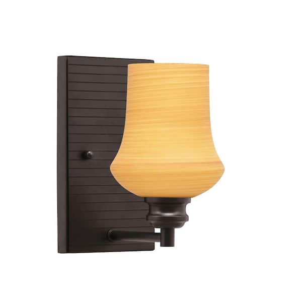 Unbranded Albany 1-Light Espresso Wall Sconce 5.5 in. Zilo Cayenne Linen Glass