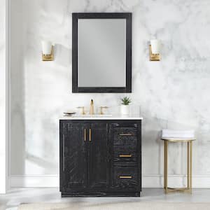 Gazsi 36 in. W x 22 in.D x 34 in. H Single Sink Bath Vanity in Black Oak with White Composite Stone Top and Mirror