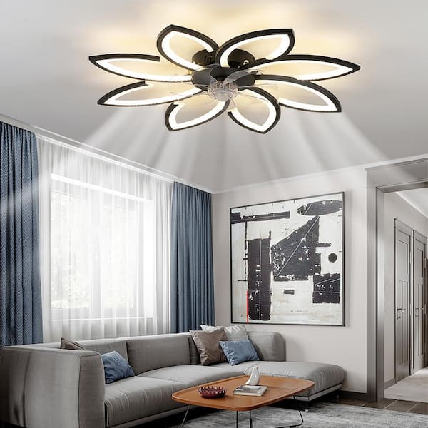 HKMGT 34.3 in. LED Indoor Black Smart Ceiling Fan with