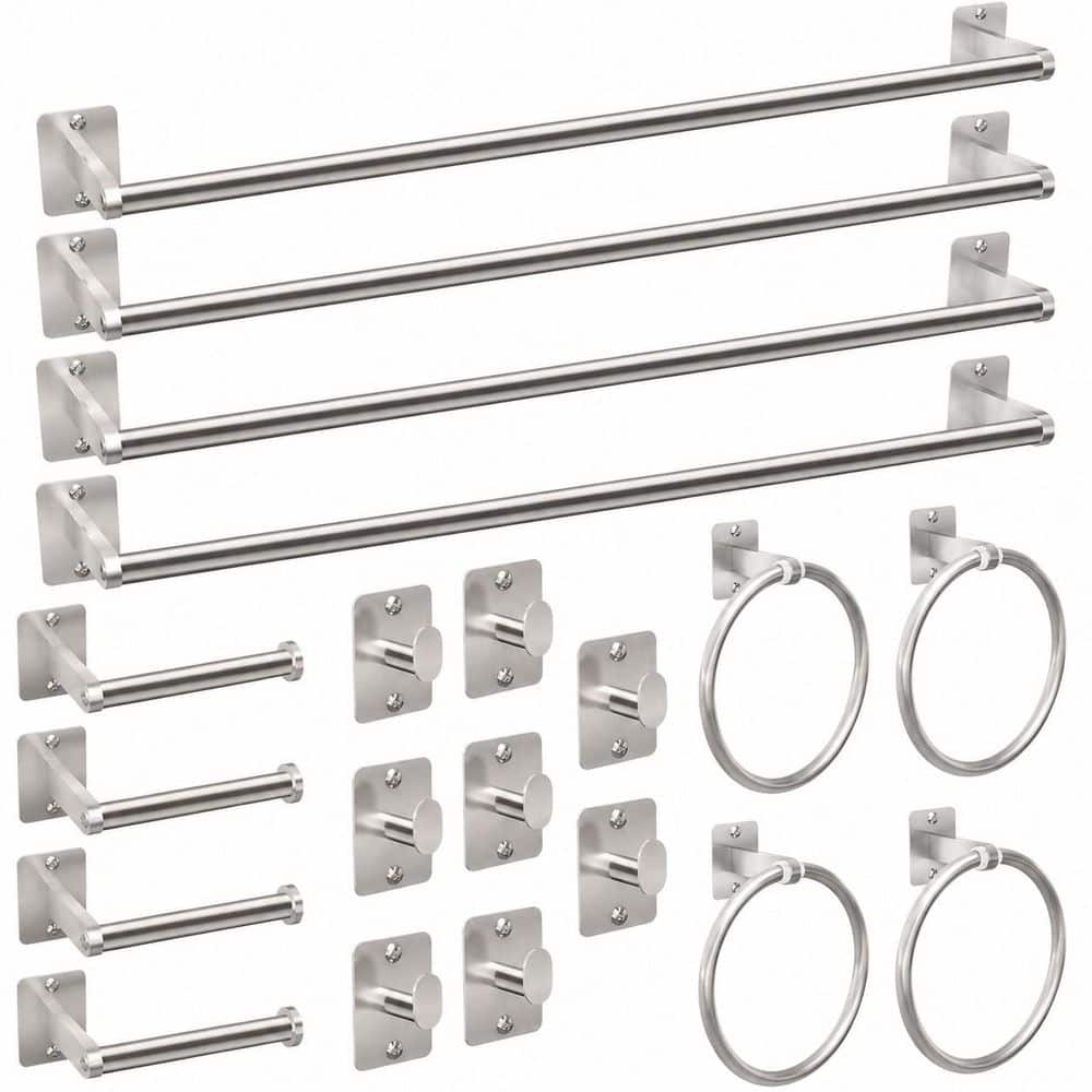 24 in. Wall Mounted Bathroom Hardware Set in Brushed Nickel, 20 Piece with Towel Bars and Hooks price history on PriceWatchPro