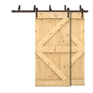 64 in. x 84 in. K Bypass Unfinished DIY Solid Wood Interior Double Sliding Barn Door with Hardware Kit