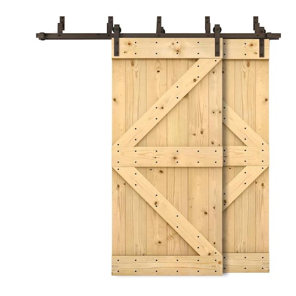 CALHOME 84 in. x 84 in. K Bypass Unfinished DIY Solid Wood Interior Double Sliding Barn Door with Hardware Kit