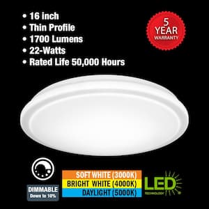 16 in. Round Low Profile LED Flush Mount Closet Light Fixture 1700 Lumens 3000K 4000K 5000K Dimmable (4-Pack)