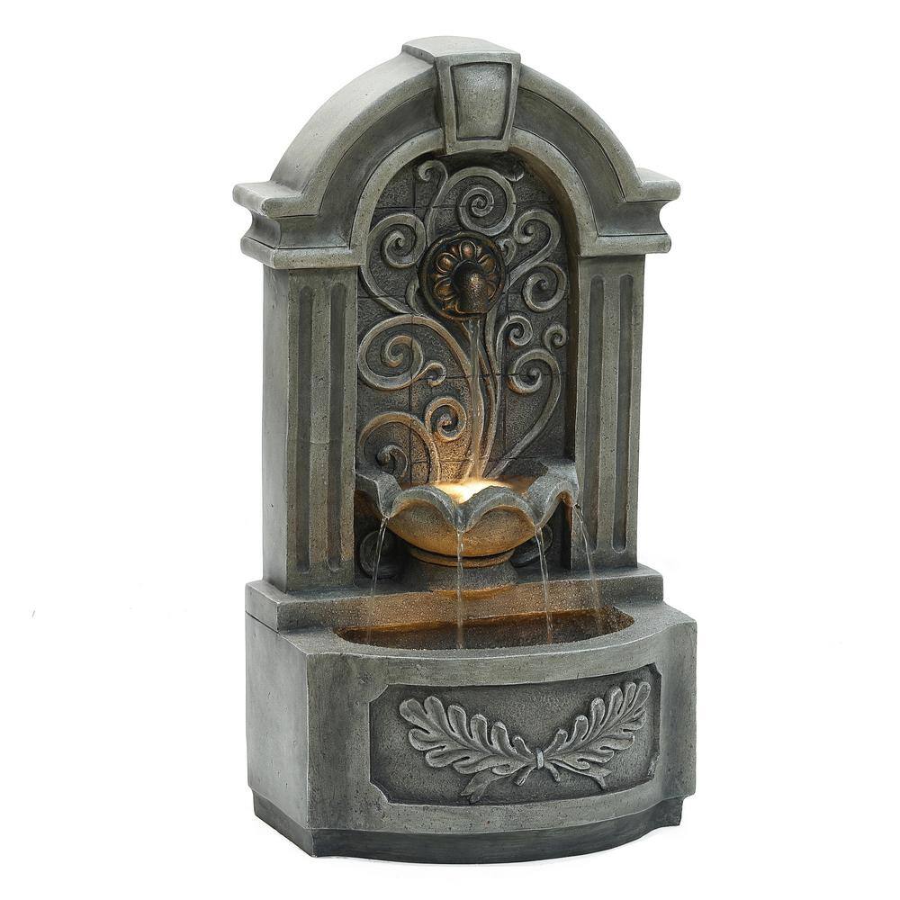 Gray Resin Classical Freestanding Outdoor Water Fountain with Lights