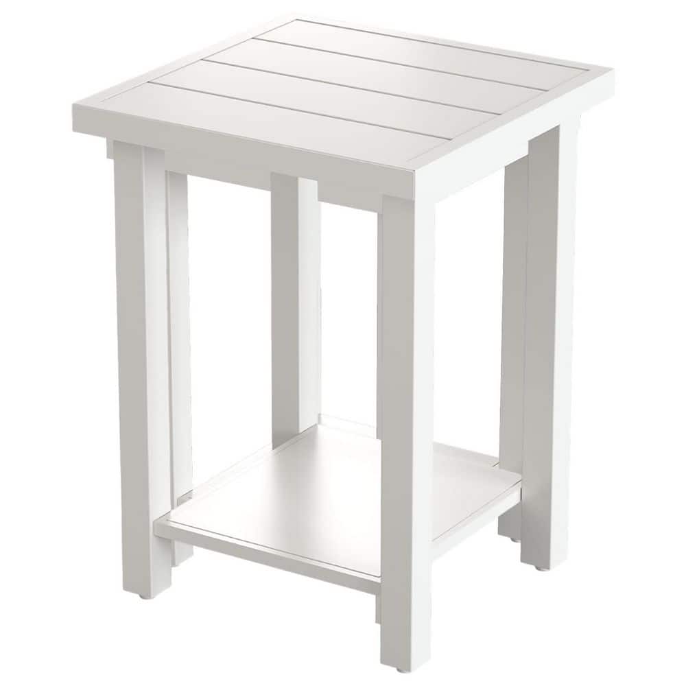Metal Outdoor Side Table 2-Tier Sturdy Weather Resistant Solid Square End Table for Patio Pool Porch White price history on PriceWatchPro