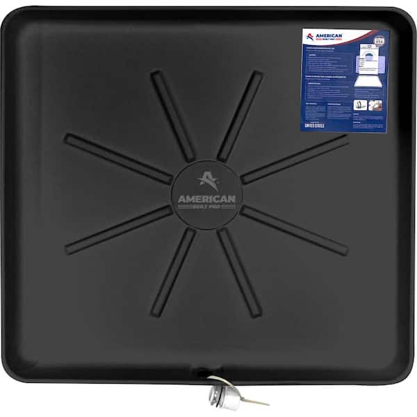 AMERICAN BUILT PRO 30 in. x 28 in. Pre-drilled Plastic Washing Machine Drain Pan with Drainhose Adapter in Black