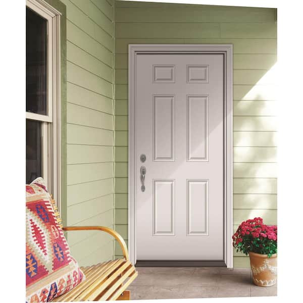 36 in. x 80 in. Right-Hand Inswing Classic 6-Panel Primed Steel Prehung Front Door on 6-9/16 in. Frame