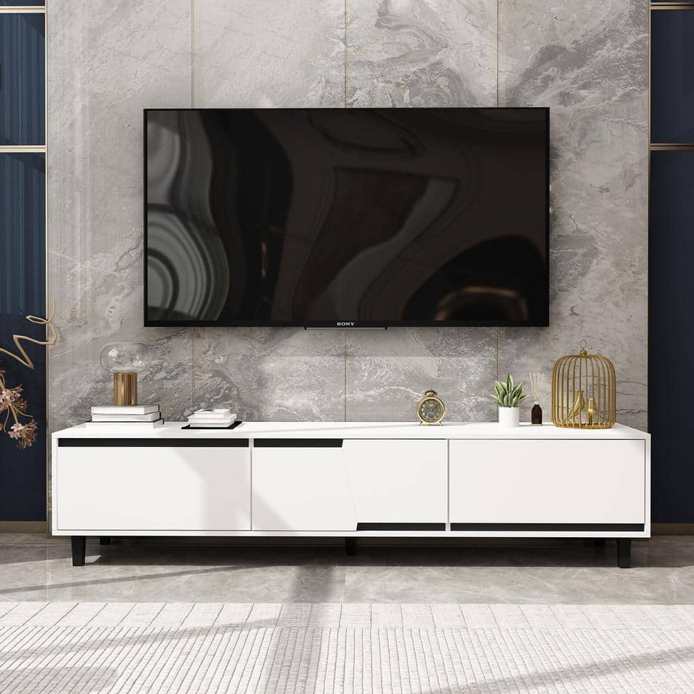 FUFU&GAGA White Wooden TV Stand Fits TV's up to 75 in., 70.9 in. Width ...