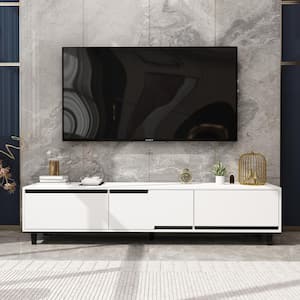 White Wooden TV Stand Fits TV's up to 75 in., 70.9 in. Width TV Console Table with 3 Drawers