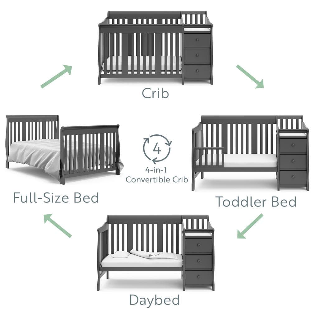 Gray 5-in-1 Convertible Crib and Changer with Storage