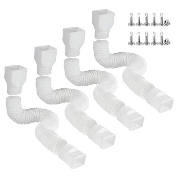 4 Pack White Plastic PE Flexible Downspout Extension with Adapters, Extendable 21-68 in. Thickened Material, Anti-Crease