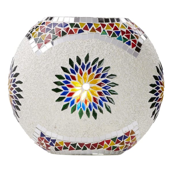 River of Goods Aria 9.5 in. White Glass Oval Globe Accent Lamp with Multicolored Mosaic Design