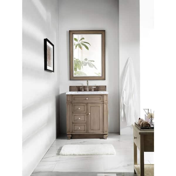Bristol 30 in. W x 23.5 in. D x 34 in. H Single Vanity in Whitewashed Walnut with Marble Top in Carrara White