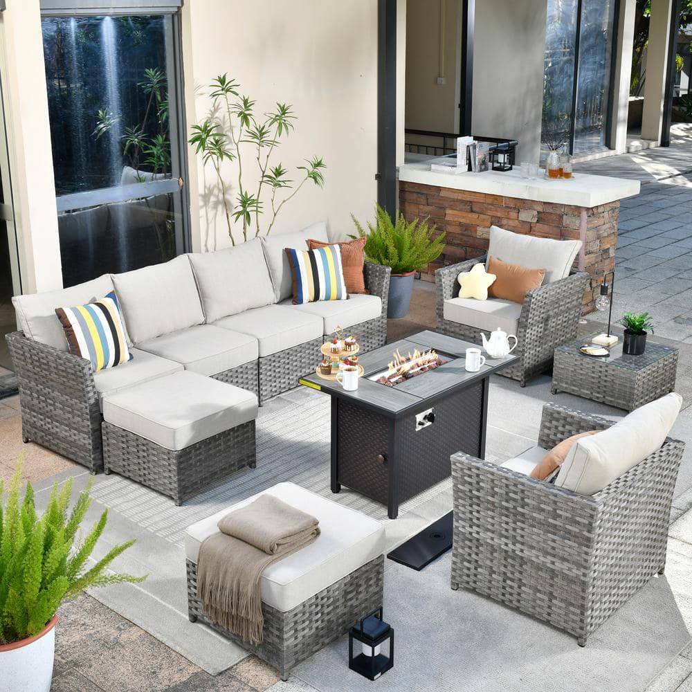 Toject Eufaula Gray 10-Piece Wicker Modern Outdoor Patio Conversation ...