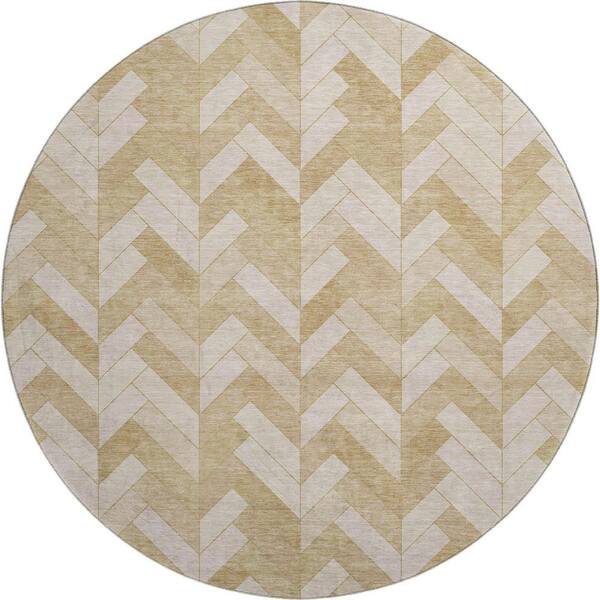 Mayfield Premium Machine Washable Abstract AMF2297 Wheat 8 ft. x 8 ft. Round Rug