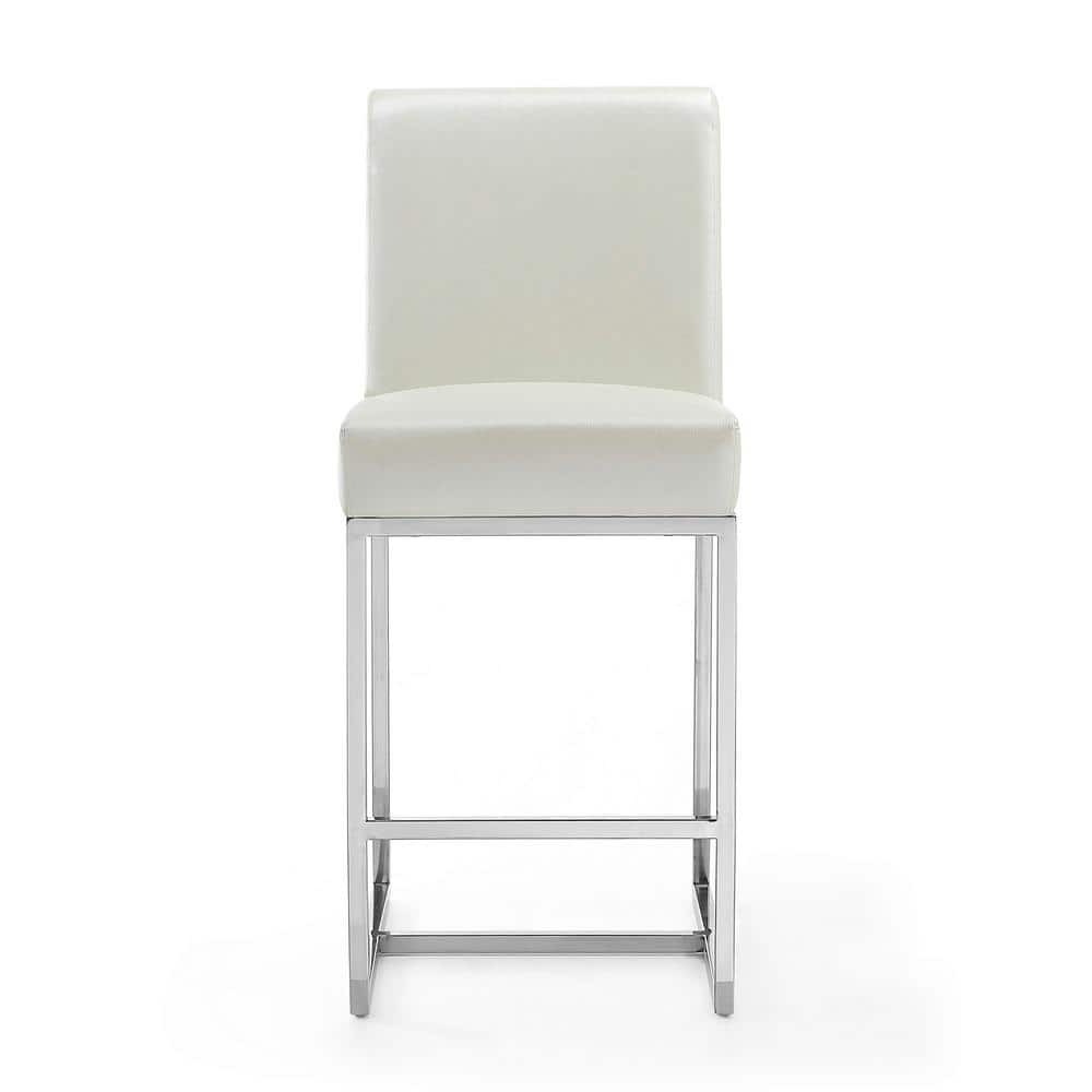 Pearl White Polished Chrome Geometric Counter Stool