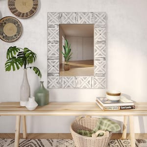Medium Rectangle Distressed White And Gray Finishes Modern Mirror (30 in. H x 23 in. W)
