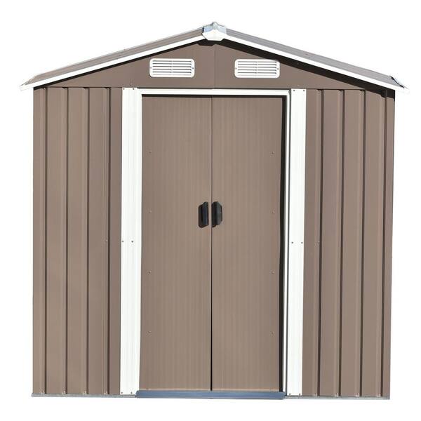 Unbranded 6 ft. W x 4 ft. D Brown Metal Storage Shed with Vents, Lockable Door and Foundation, 23.4 sq. ft.