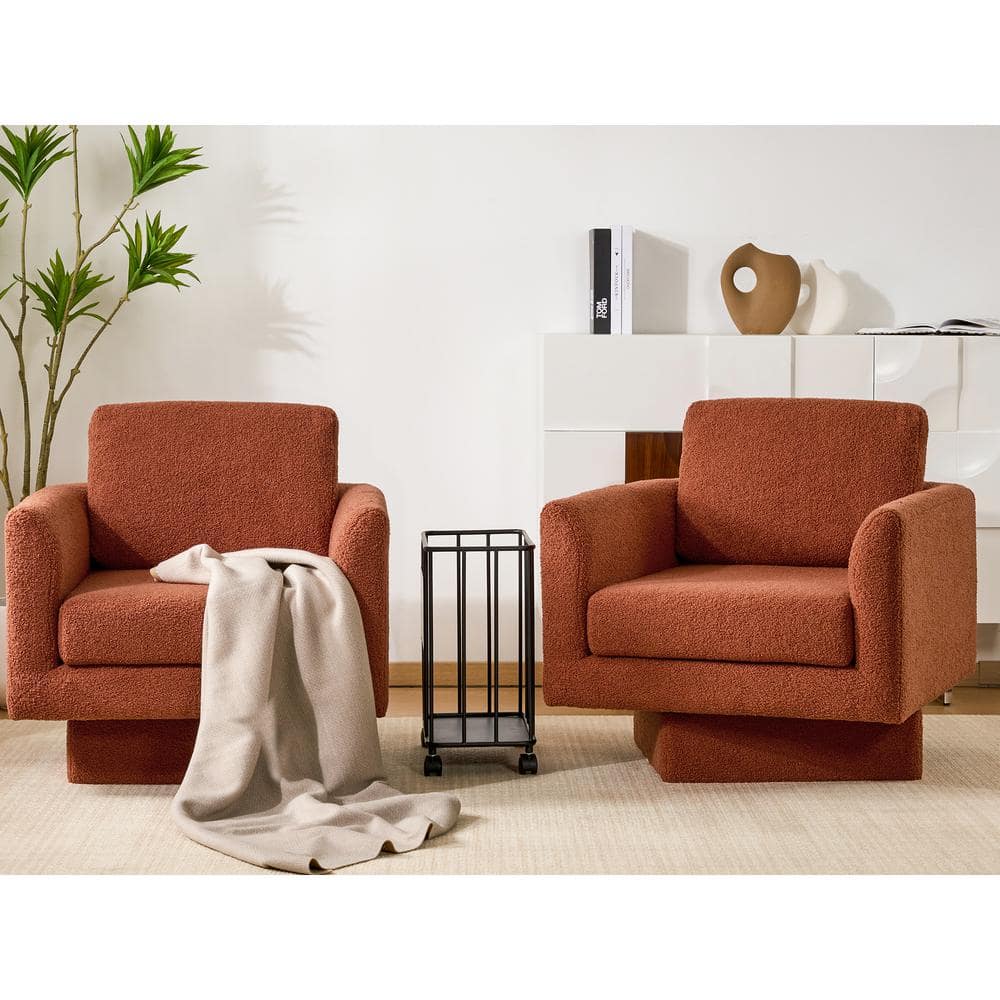 Brick Red 360° Swivel Accent Chair Teddy Sherpa Armchair (Set of 2) Thick 