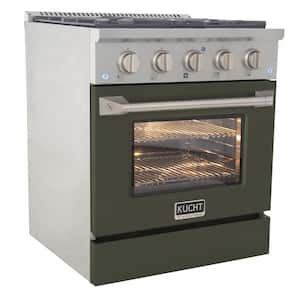 Pro-Style 30 in. 4.2 cu. ft. 4-Burner Propane Gas Range with Convection Oven in Stainless Steel & Olive Green Oven Door