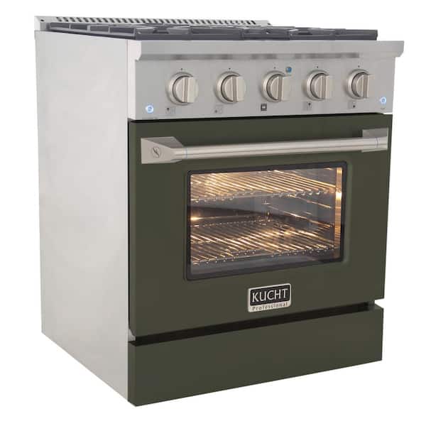 Pro-Style 30 in. 4.2 cu. ft. 4-Burner Propane Gas Range with Convection Oven in Stainless Steel & Olive Green Oven Door