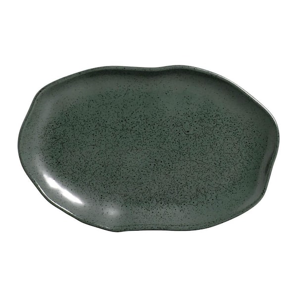 11.81 in. Greenery Green Stoneware Shallow Oval Platter Medium (Set of 4)