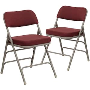 Burgundy Fabric/Gray Frame Metal Folding Chair (2-Pack)