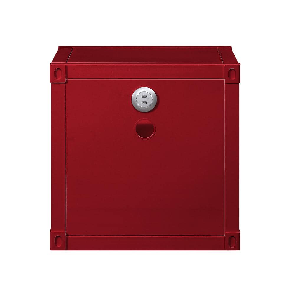 Cargo Container Red Metal Frame Nightstand 20" with Shelf